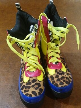EGO Leopard Lace-Up Boots with Neon Yellow, Pink & Blue Accents